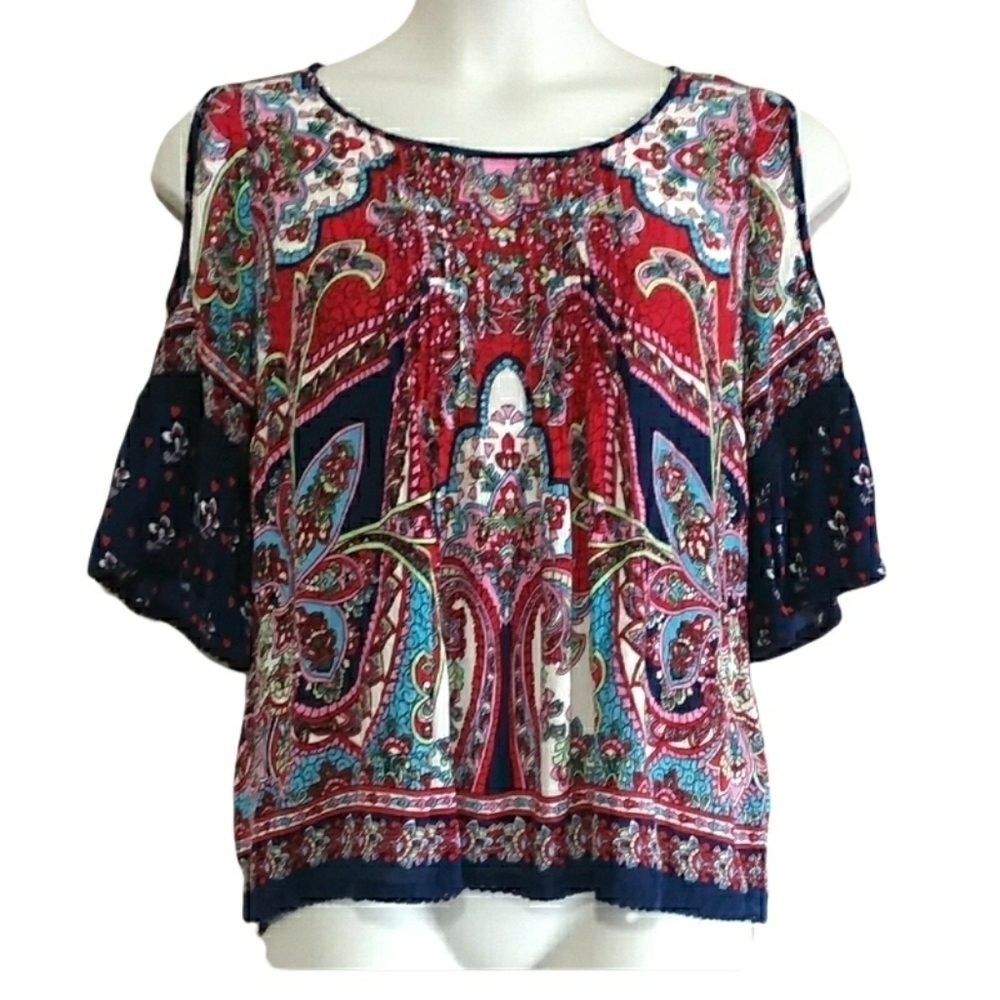 Bila Women's Paisley Print Boho Style Cold Shoulder Top